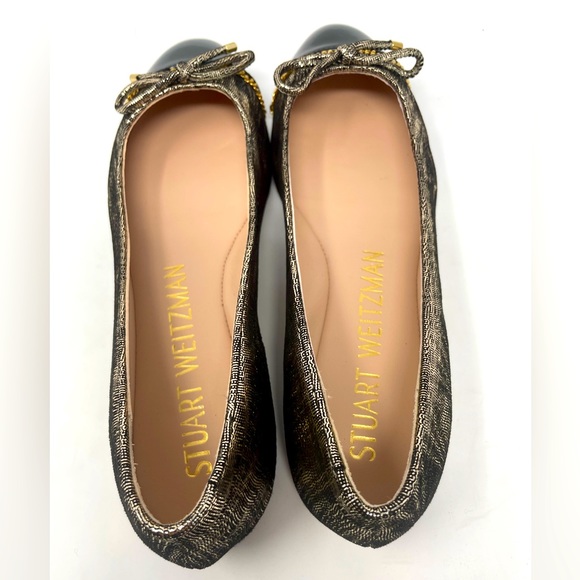 Stuart Weitzman Black and Gold Metallic Ballerina Flats - Picture 6 of 9